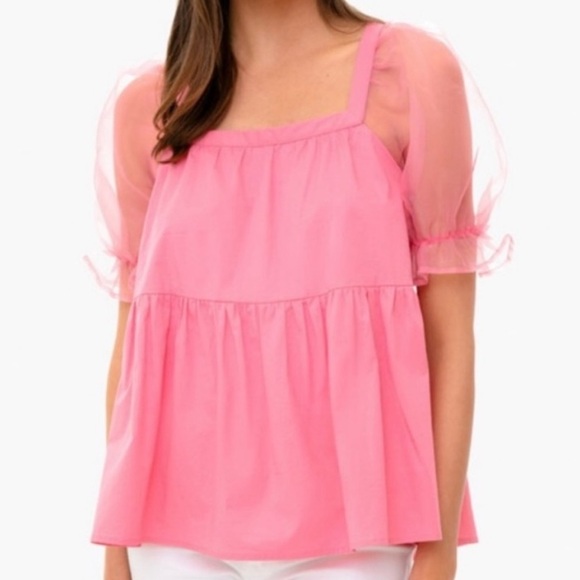 Pomander Place pink puff sleeve blouse - Picture 1 of 9